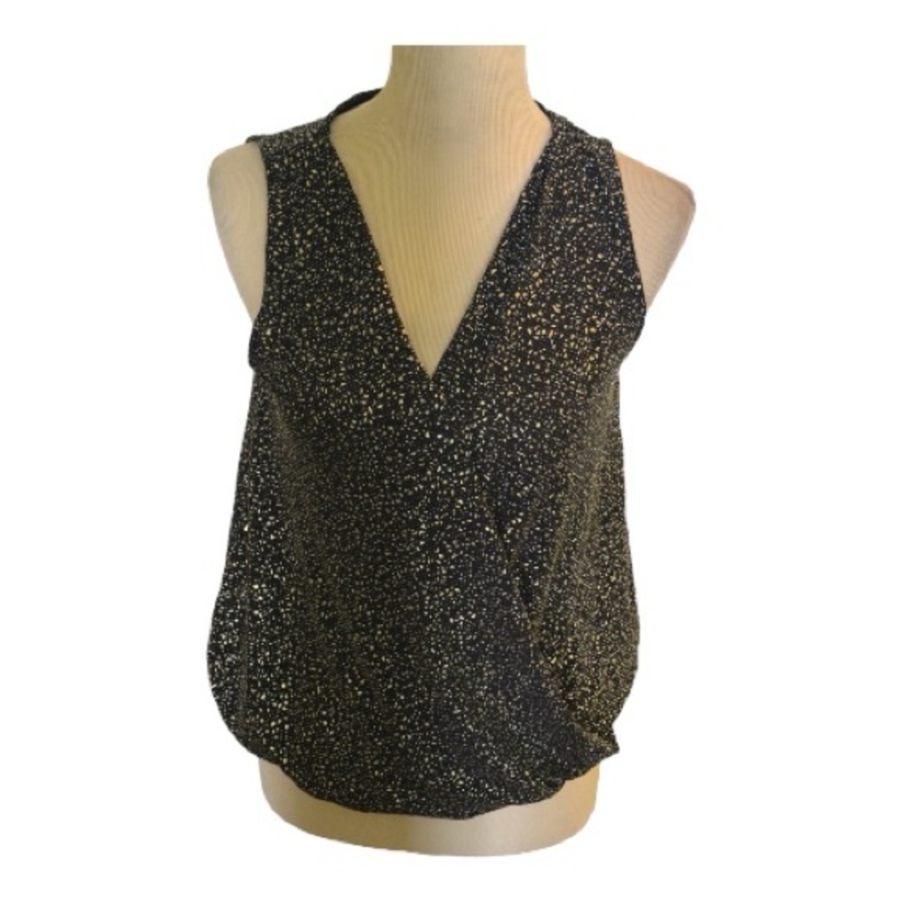 Anthropologie eri+ali Evita xsmall black and gold metallic surplice top